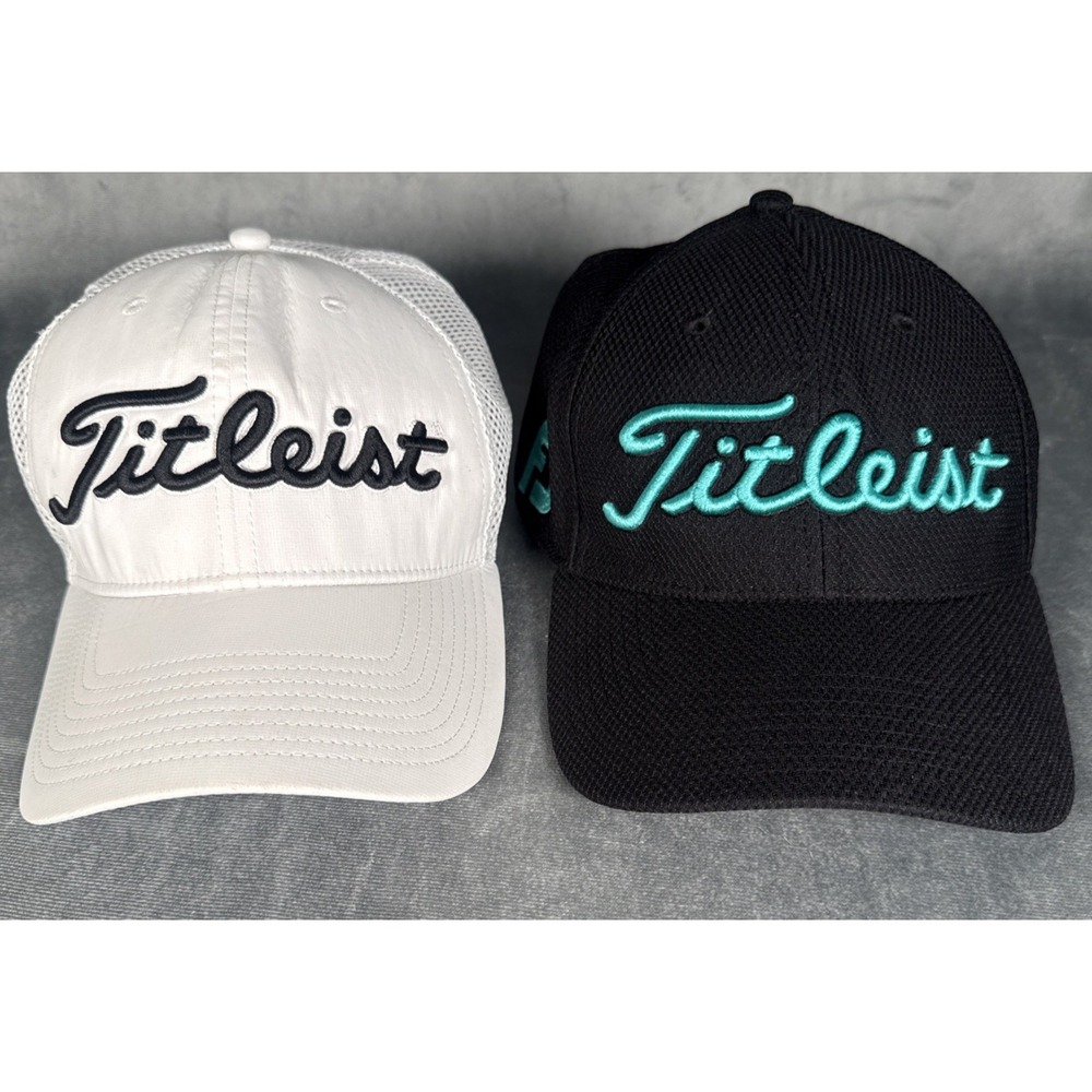 Titleist Golf Hat Lot of 2 Pro V1 Fitted M/L & Adjustable Mesh White Black Golf